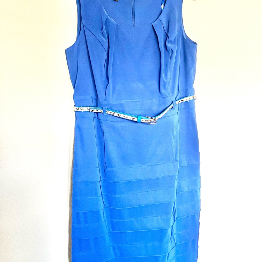 NWOT Blue Knee Length Sheath Dress w/Animal Print Belt for Work Church Date Nite